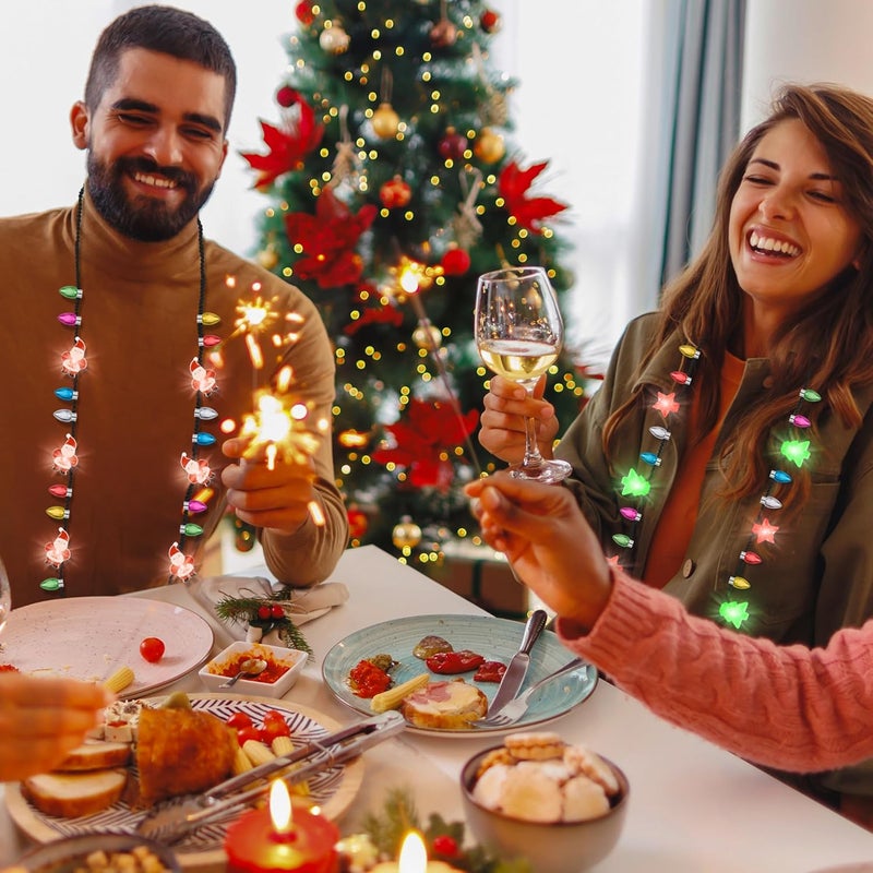 Traplace Store 6PCS Light Up Christmas Necklaces, 3 Glow Modes Multicolor Christmas Accessories, Xmas Tree Santa Claus Bulb Designs Lights, Festive Holiday Decor for Ugly Sweater Party Favors Xmas Party Supplies - Image 4